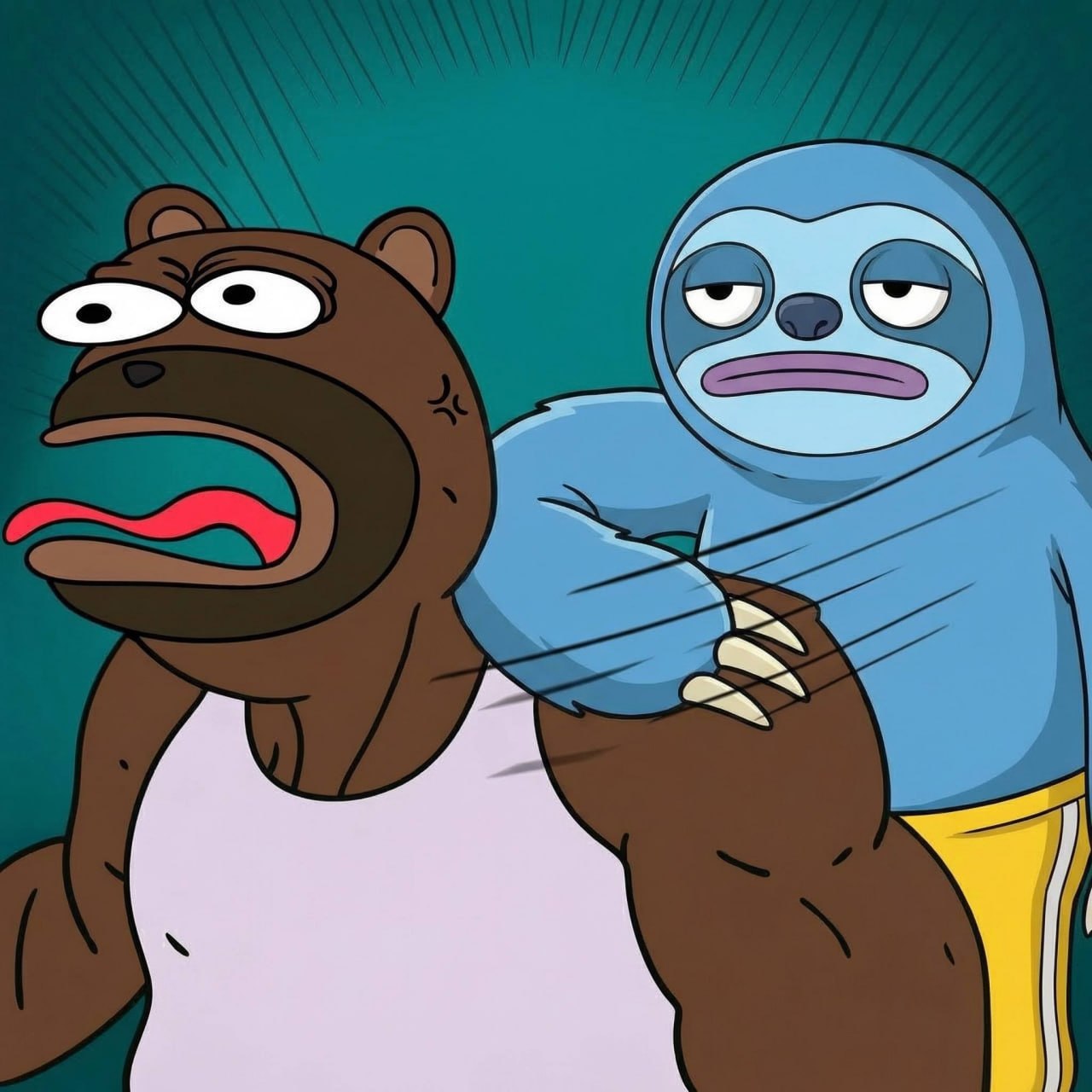 ZLOFY holding a bear in a headlock