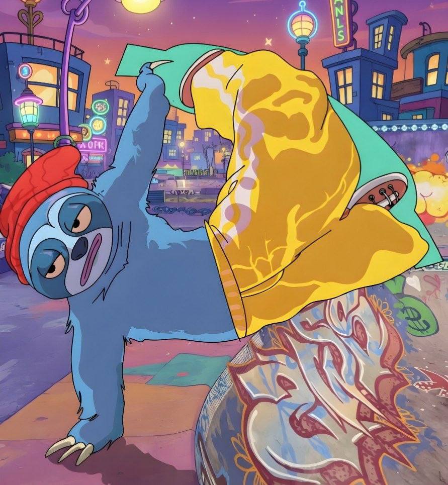 ZLOFY breakdancing on a neon city street